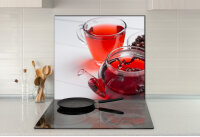 K&uuml;chenr&uuml;ckwand Glas 65x60 Spritzschutz Herd Sp&uuml;le Fliesenschutz K&uuml;che Tee Rot